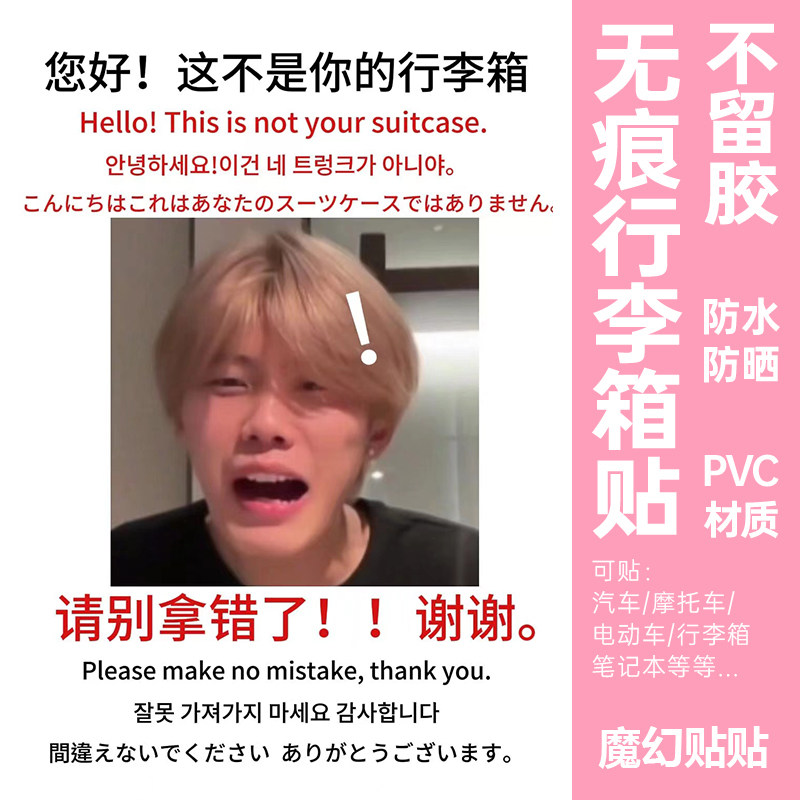沙一汀行李箱防丢贴纸大号整张显眼包搞笑出国行李箱托运标识贴纸