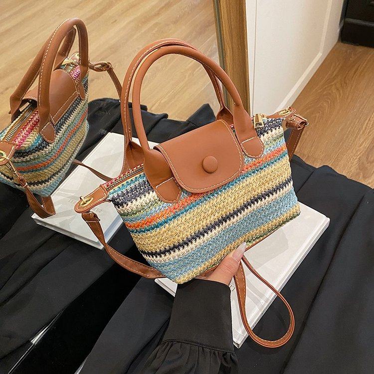 高级感撞色条纹饺子包女2025新款海边度假包小众手提编织斜挎小包,箱包皮具/热销女包/男包,通用款女包,淘宝优惠券,粉丝福利购,淘宝优惠卷