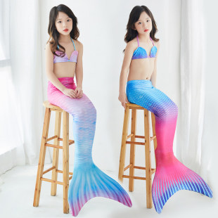 欧美儿童美人鱼尾巴女童泳衣女孩游泳衣装 脚蹼表演潜水演出服