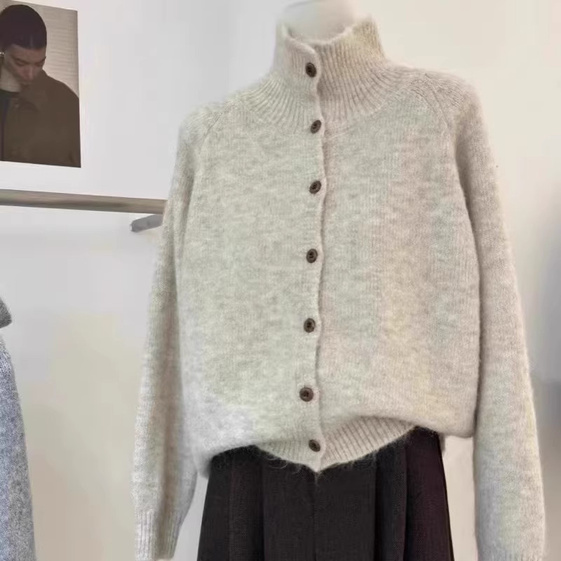 复古高领软糯针织开衫女韩版秋冬新款单排扣翻领上衣百搭毛衣外套,女装/女士精品,毛针织衫,淘宝优惠券,粉丝福利购,淘宝优惠卷