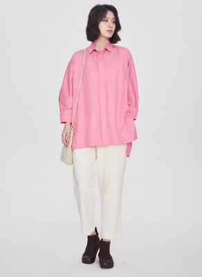 翠色嘉人宽松纯棉女长袖上衣衬衫