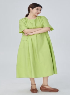 紫布语2026夏季新款时尚简约A版大口袋宽松休闲女大码连衣裙女588