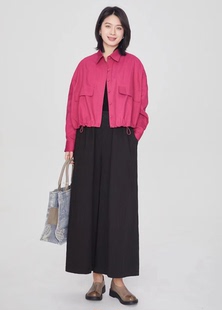 翠色嘉人2026春季新款清新文艺纯棉宽松休闲女上衣短款外套3826