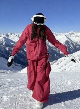 将军山滑雪服租赁，LDAB雪人乐园酒红色滑雪服套装，小个子