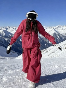 将军山滑雪服租赁，LDAB雪人乐园酒红色滑雪服套装，小个子