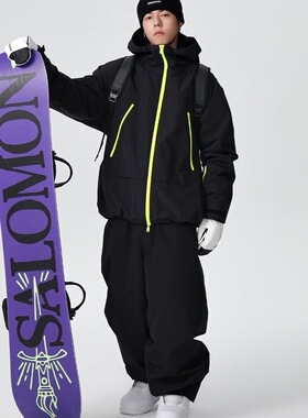将军山滑雪服租赁，黑色雪服套装防寒防风防水滑雪套装，男大码