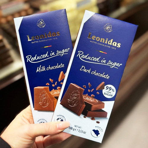 新品比利时专柜原装leonidas利奥尼达斯黑巧克力奶巧100g减糖进口