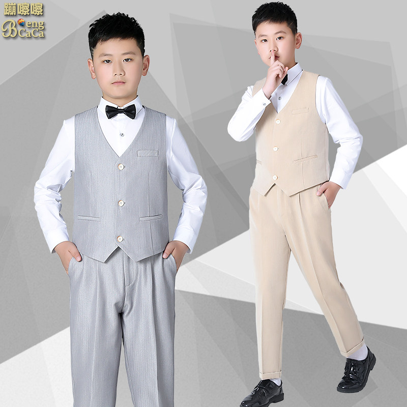 男童马甲礼服套装大童钢琴表演西服胖童帅气主持人加宽加大演出服