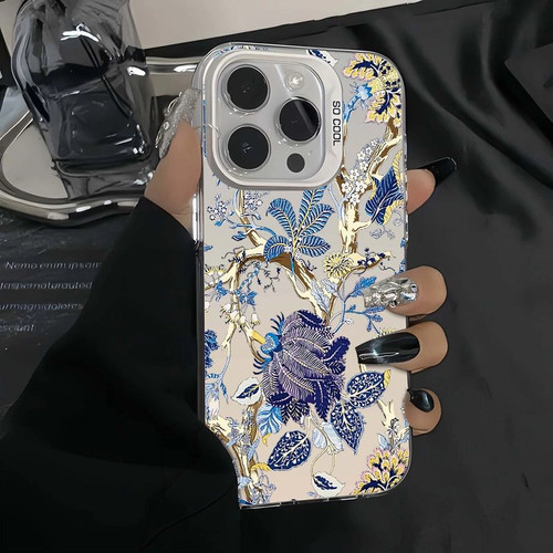 紫白树花适用苹果16promax彩银iPhone15pro手机壳14/13/12/11磨砂
