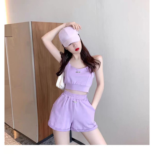 休闲运动服套装女2026春夏时尚减龄健身房跑步瑜伽服装短裤两件套