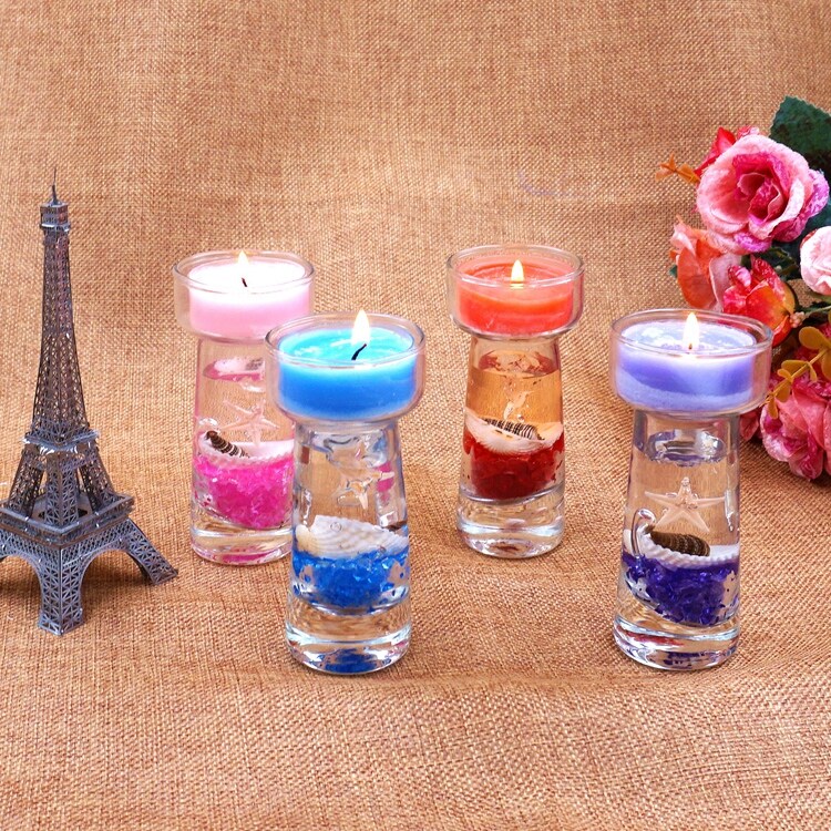 海洋风格蜡烛摆件果冻香味小蜡烛台冥想情调可替换蜡烛底座包邮