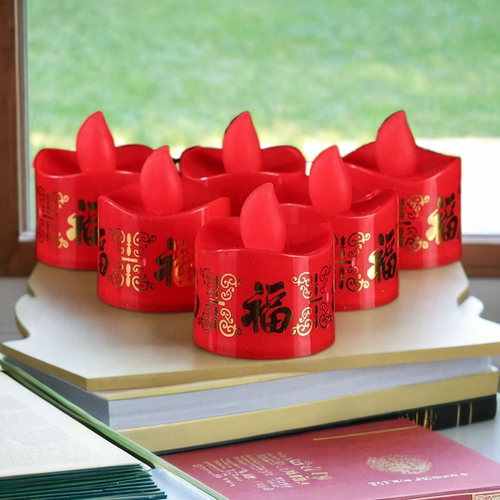 清明节红色寺庙电子蜡烛布置道具