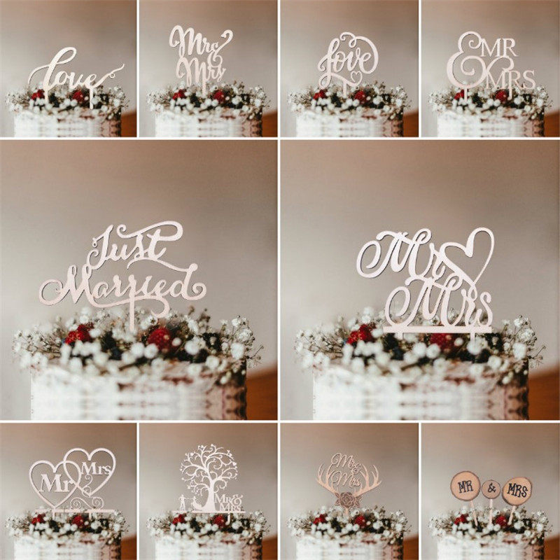 婚礼甜品台装饰插牌MR MRS新郎新娘木质蛋糕插件创意派对聚会布置
