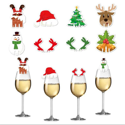 圣诞节酒杯卡老人雪人麋鹿角插卡