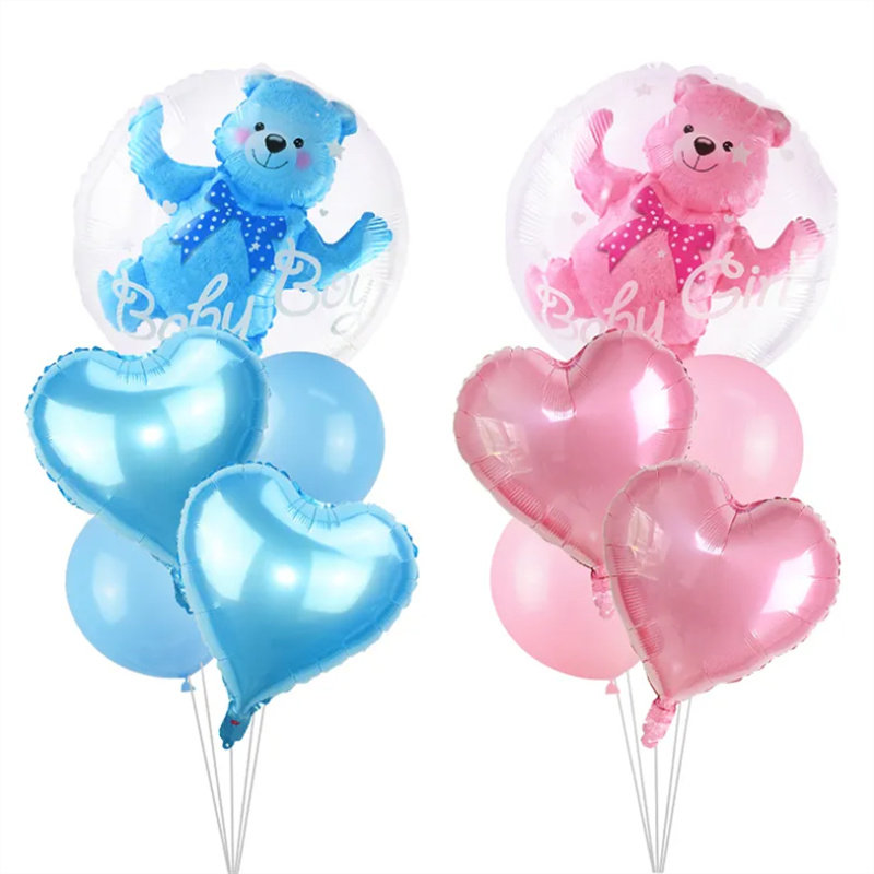Boy or Girl性别揭示迎婴派对男女宝宝熊气球波波球装饰卡通造型