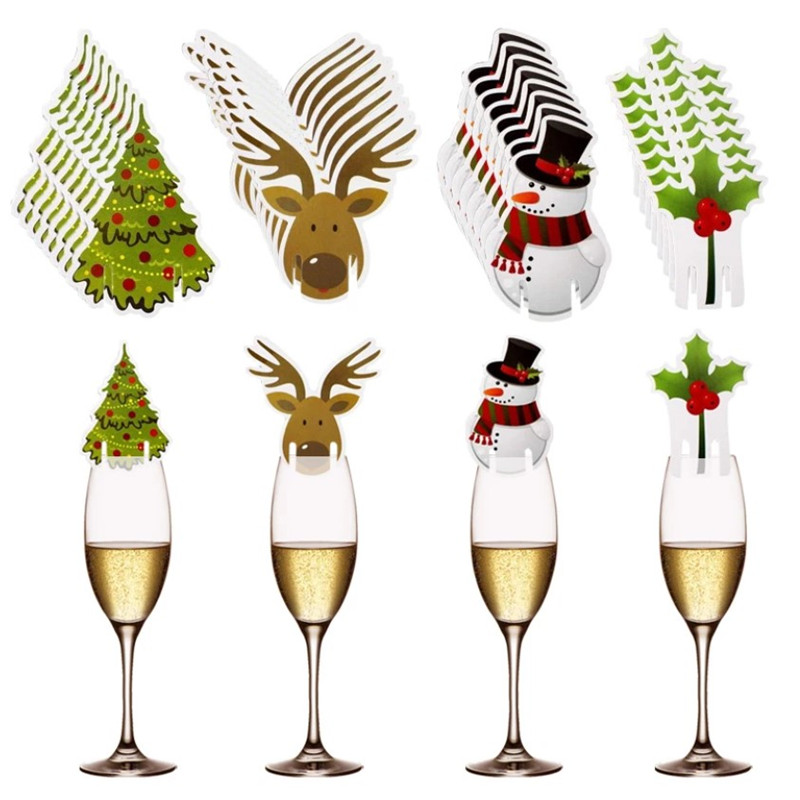 圣诞节酒杯圣诞老人雪人装饰插卡