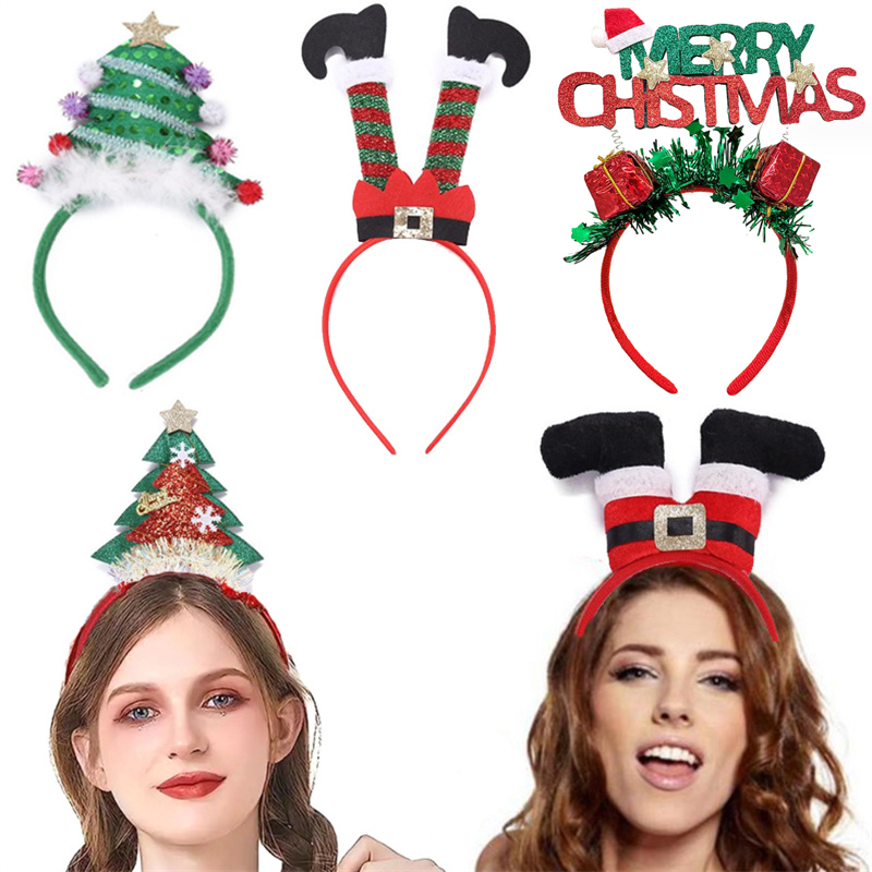 圣诞节装饰发箍可爱圣诞树头箍扣儿童成人聚会发饰老人腿拍照头饰