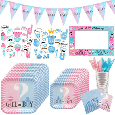 性别揭示一次性餐具甜品台装饰