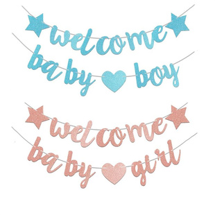 宝宝迎婴派对welcome baby girl boy 性别揭示五角星爱心字母拉旗