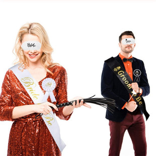 准新郎新娘订婚礼单身夜派对蜜月装 Bride 饰肩带胸章 Groom