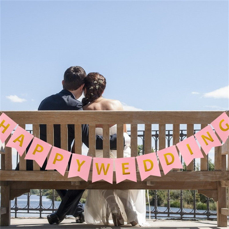 创意婚礼拉花HAPPY WEDDING婚庆派对装饰拉旗结婚房客厅背景布置