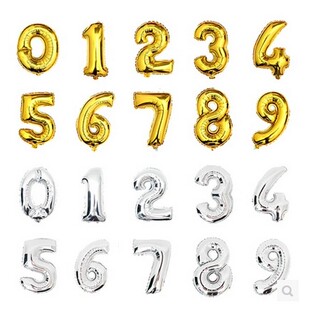 16寸 金银款铝箔数字气球 定制婚礼日期 生日派对数字气球baloon