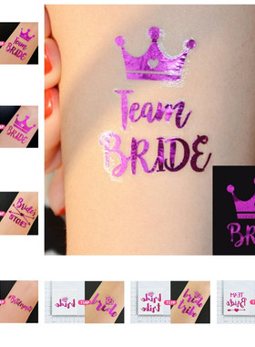 创意团队新娘伴娘烫金纹身贴婚礼派对装饰紫色纹身贴单身派对布置