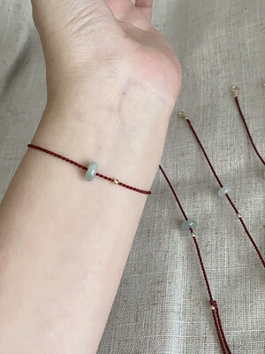 好运up/ 本命年天然翡翠平安扣手绳 国风手链红绳情侣