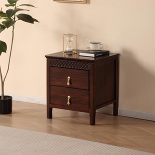 新中式实木床头柜乌金色轻奢简约现代床边柜家用卧室储物柜收纳