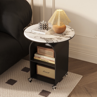 法式中古风轻奢高级感可移动微晶石边几沙发置物架小茶几床头边桌