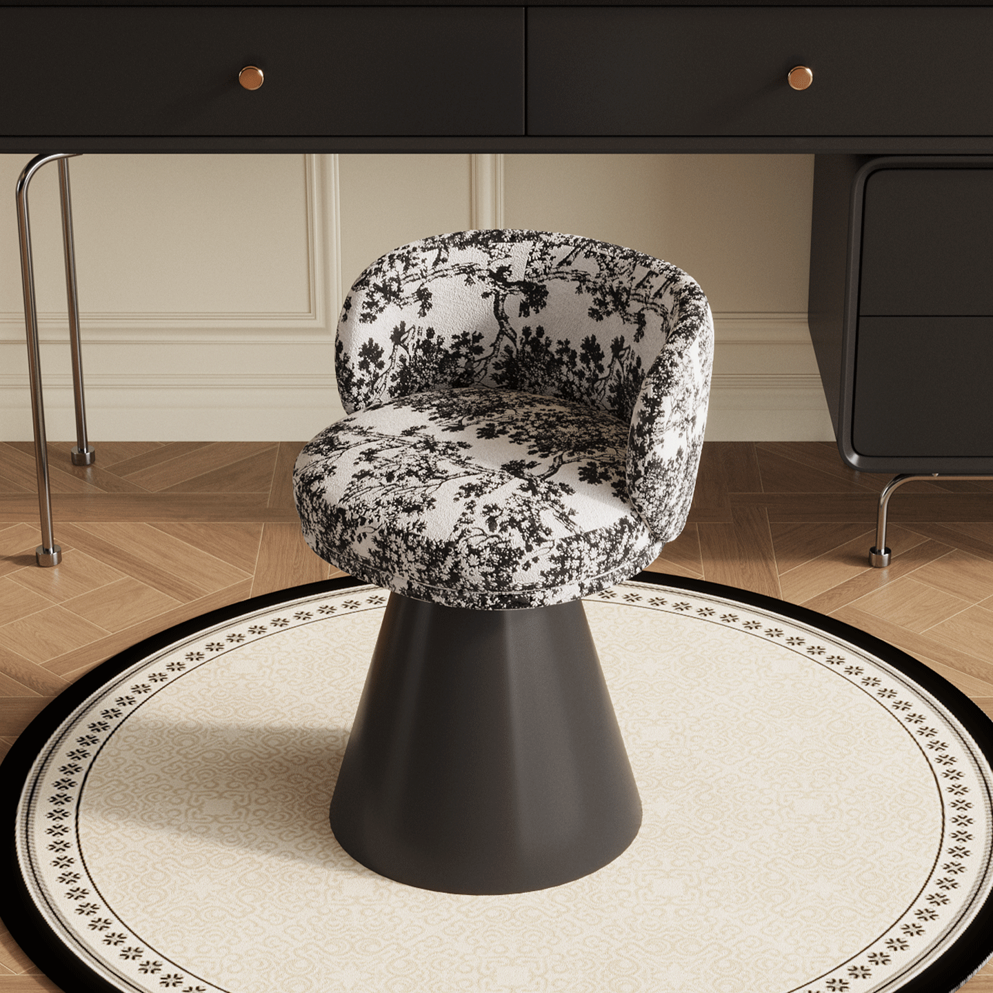 法式轻奢高级感可旋转梳妆凳椅子中古风化妆台凳子复古靠背化妆凳