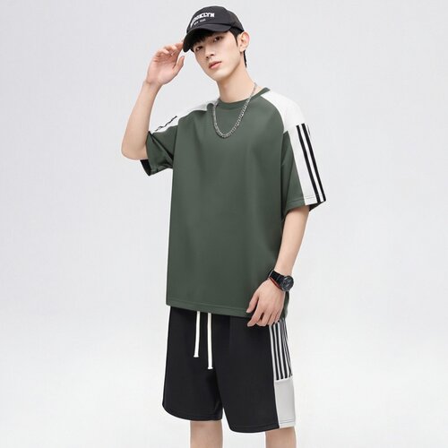 夏季男士两件套套装短裤户外休闲简约潮牌轻薄运动透气套头宽松