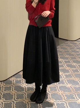 黑色花苞半身裙女2026夏季新款泡泡裙大码显瘦百搭遮肉小个子伞裙