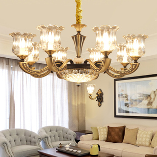 美式全铜客厅吊灯奢华大气欧式水晶灯具卧室餐厅轻奢复古大厅主灯