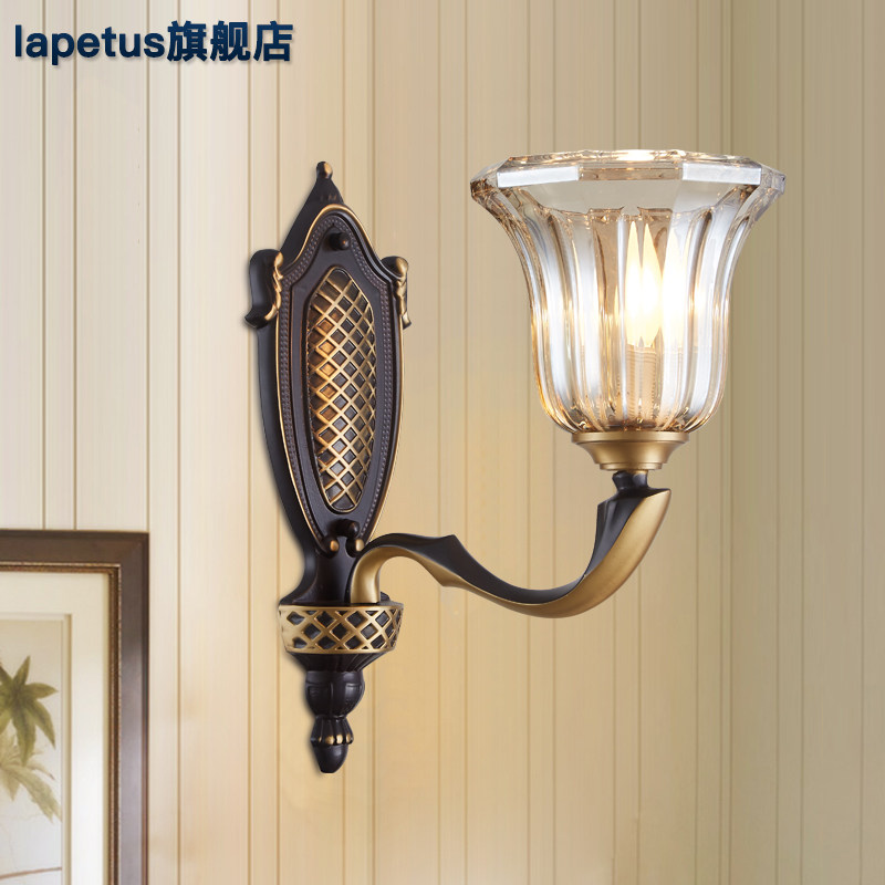 美式全铜壁灯欧式客厅电视背景墙卧室床头灯创意复古楼梯北欧灯具