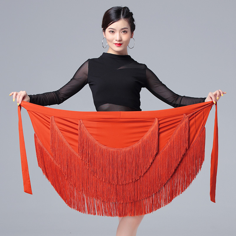 拉丁舞裙套装2025新款成人流苏裙国标练功服跳舞短裙长袖上衣修身