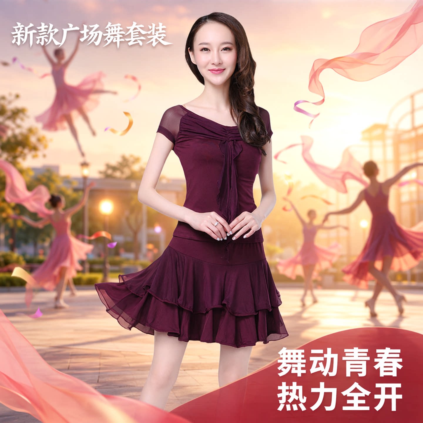 广场舞服装裙子套装短袖拉丁舞衣