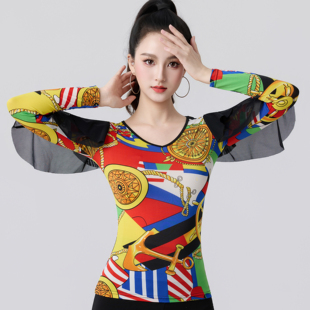 新款2026长袖拉丁舞高级感女成人摩登舞上衣国标舞服练功跳舞舞衣