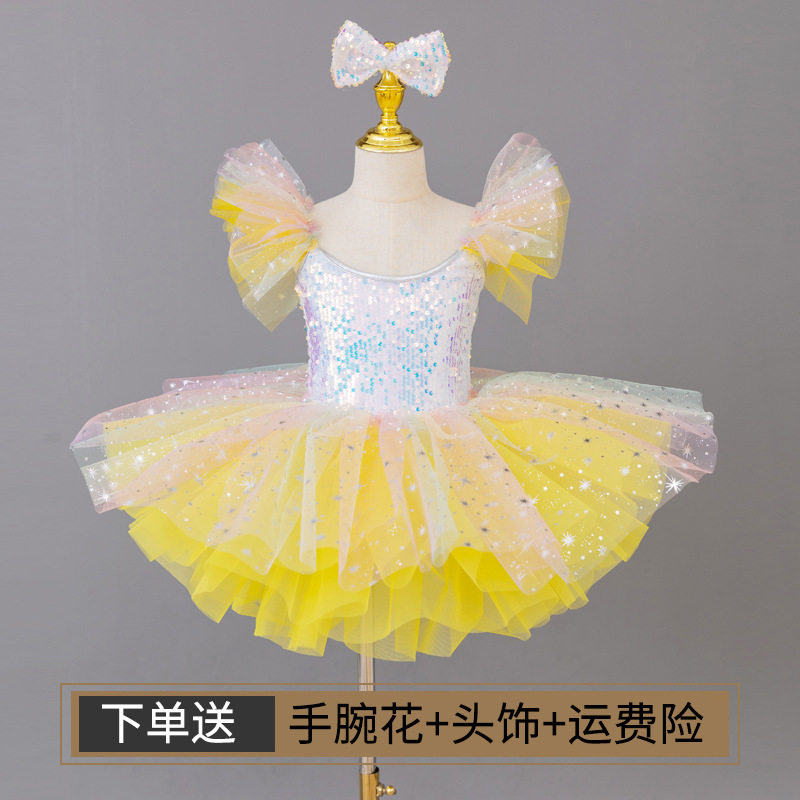 新款幼儿园女童小天鹅芭蕾舞表演服亮片纱裙蓬蓬裙公主舞蹈演出服