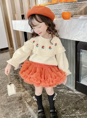 南瓜色tutu裙蓬蓬裙女宝橘色凸凸裙婴幼儿网纱星星半身裙兔兔裙棉