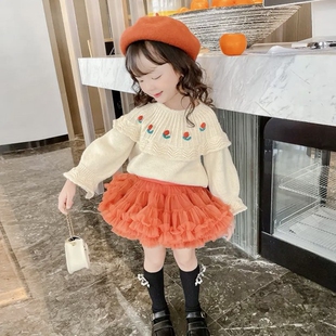 南瓜色tutu裙蓬蓬裙女宝橘色凸凸裙婴幼儿网纱星星半身裙兔兔裙棉