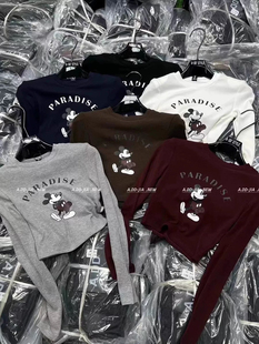 ADD韩版秋季新款紧身显瘦卡通米奇印花设计感长袖T恤内搭打底衫女