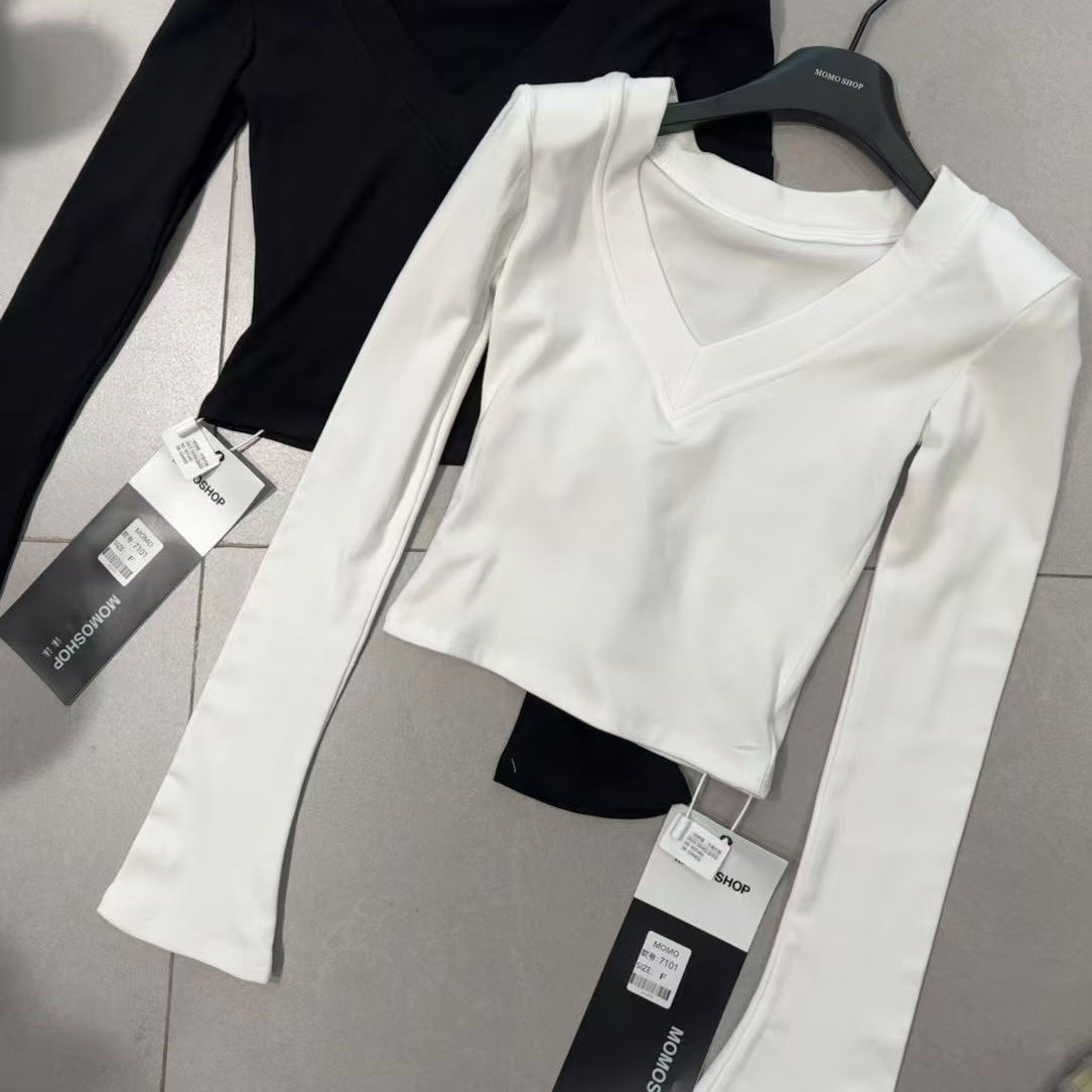 2025冬季新款V领加绒长袖T恤女显瘦洋气内搭打底衫短款上衣