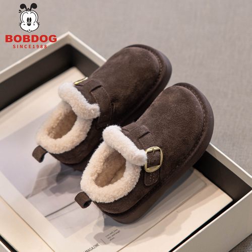 巴布豆真皮女童加绒勃肯鞋大棉鞋