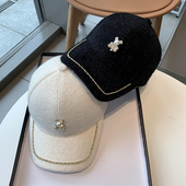 秋冬帽子女ins 水钻珍珠小熊毛绒棒球帽户外街头休闲百搭鸭舌帽潮