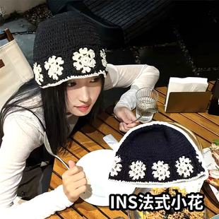 韩国潮帽子女春夏薄款亚麻棉线小清新手工针织渔夫帽镂空编制盆帽