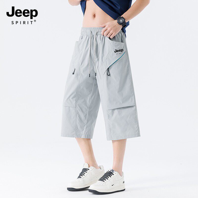 JEEP SPIRIT吉普工装七分裤男夏季薄款多口袋短裤宽松休闲五分裤