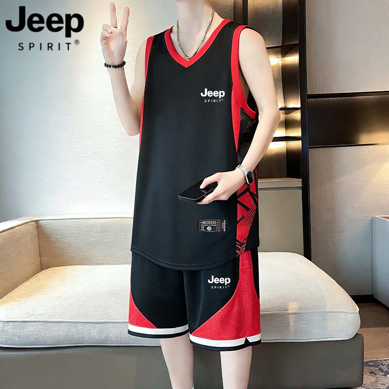 JEEP SPIRIT篮球服套装男夏季青少年无袖背心初中学生训练速干衣