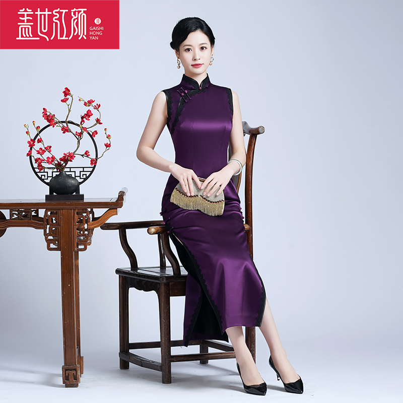 盖世红颜真丝手工旗袍裙优雅