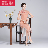 盖世红颜中长款 真丝桑蚕丝刺绣旗袍原创手工敬酒伴娘礼服花成蜜就